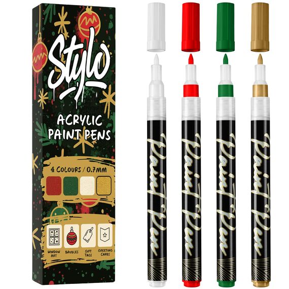 Stylo Marker Stifte Set für Weihnachten Deko und Geschenktüten Weihnachten, Weiß, Rot, Gold, Grün - Perfekt für Kreative Weihnachtsgestaltungen und Bastelprojekte