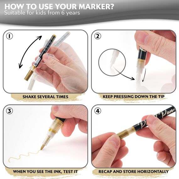 Stylo 4 Stück Metallic Marker Stifte Set – Weiß, permanente Acrylmarker, Stift für Glas, Keramik, Steinmalerei, Kunsthandwerk für Erwachsene