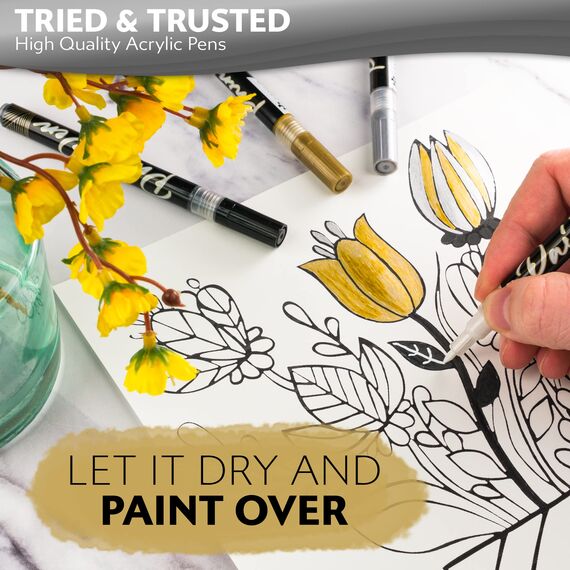 Stylo 4 Stück Metallic Marker Stifte Set – Gold, permanente Acrylmarker, Stift für Glas, Keramik, Steinmalerei, Kunsthandwerk für Erwachsene