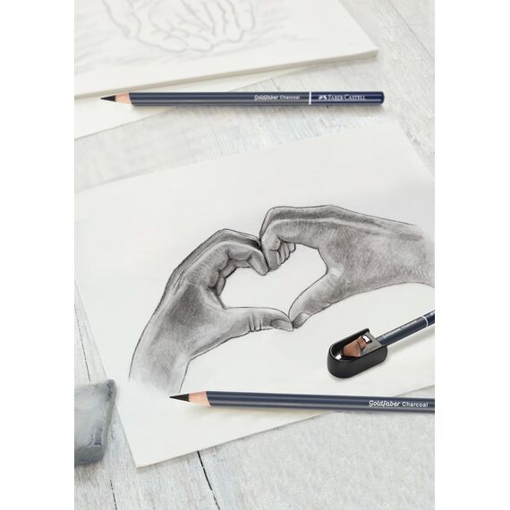 FABER-CASTELL 114006 - Zeichenset Goldfaber Charcoal, 8-teilig, inkl. Kohlestifte, Spitzer, Papierwischer und Radierer