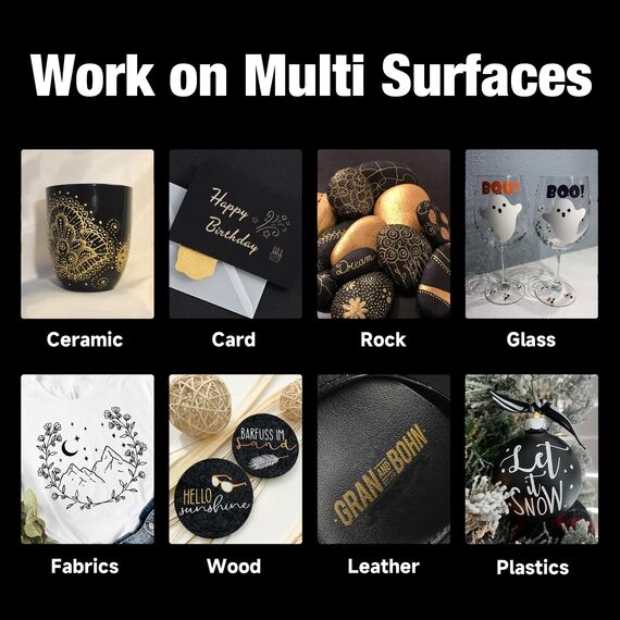 Beager Schwarz Weiß Gold Silber Acrylstifte, 0,7mm Permanent Marker Stifte Wasserfest Lackstift Acrylfarben Stifte Steine Bemalen Stifte für Holz Leinwand Keramik Metall Papier Glas Kunststoff 4Pcs