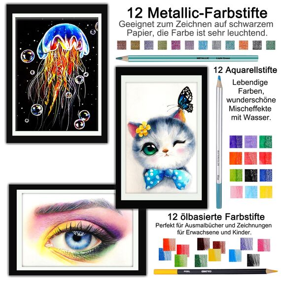 KALOUR 76-teiliges Zeichen- und Skizzierkit-Set: Künstlerbedarf mit Skizzenbuch, Aquarellpapier, Anleitung, Buntstiften, Aquarellfarben, Graphit-, Pastell- und Kohlebleistiften für Künstler,Anfänger