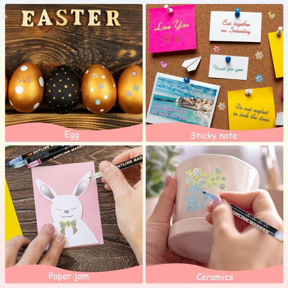 Mzh Art Double Line Metallic Markers 24 Farben Outline Stifte Glitzerstifte für die Gestaltung Ihrer eigenen Fotoalbum, Gästebuch, Scrapbook