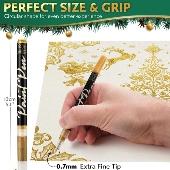 Stylo Marker Stifte Set für Weihnachten Deko und Geschenktüten Weihnachten, Weiß, Rot, Gold, Grün - Perfekt für Kreative Weihnachtsgestaltungen und Bastelprojekte