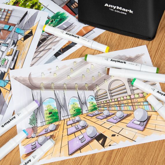 AnyMark Alkohol Marker, 60 Farben Marker Stifte Set, Twin Tip Künstler Stifte Set zum Zeichnen, Ausmalen und Skizzieren, Meißel- & Feinspitzen