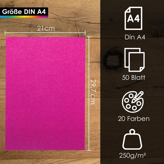 OfficeTree 50 x Glitzerpapier zum Basteln A4 – 20 Farben 250g/m² - Glitzer Papier A4 Bunt - Glitzer Bastelpapier - Glitzer Karton zum Basteln und Gestalten