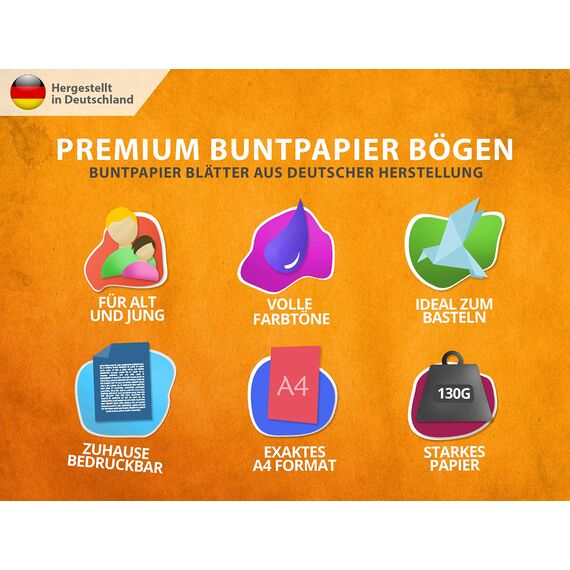 100 Blatt TONPAPIER - Buntes Papier DIN A4-130g/m² Set 20 Farben – Stabil Bastelpapier & Farbige Blätter, Kinder & DIY Bogen, Zubehör zum Basteln - BLAUER ENGEL & PEFC zertifiziert
