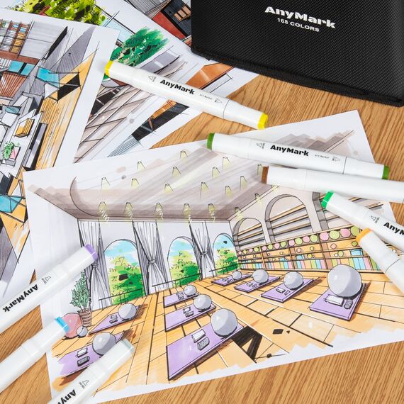 AnyMark Alkohol Marker, 168 Farben Marker Stifte Set, Twin Tip Künstler Stifte Set zum Zeichnen, Ausmalen und Skizzieren, Meißel- & Feinspitzen