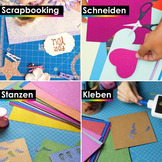 OfficeTree 50 x Glitzerpapier zum Basteln A4 – 20 Farben 250g/m² - Glitzer Papier A4 Bunt - Glitzer Bastelpapier - Glitzer Karton zum Basteln und Gestalten