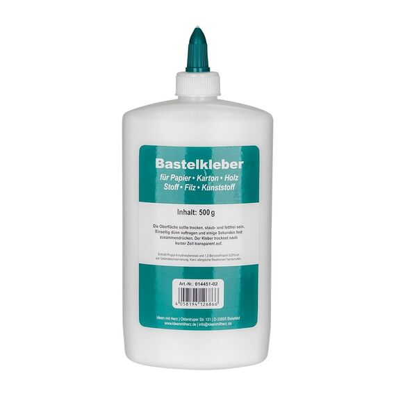 Ideen mit Herz Bastel-Kleber | flüssig Leim | auf Wasserbasis | lösungsmittelfrei | trocknet transparent | geeignet für Kinder | ideal für Holz, Papier, Fotos, Filz, Pappe, Textilien (500 ml)