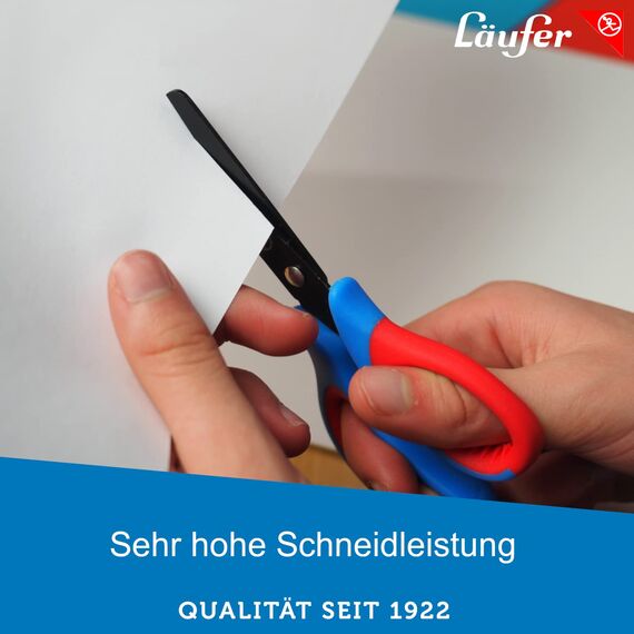 Läufer 87221 Ergonomische Bastelschere für Kinder | Schule ab 1. Klasse, grün/blau, für Rechtshänder, runde Spitze