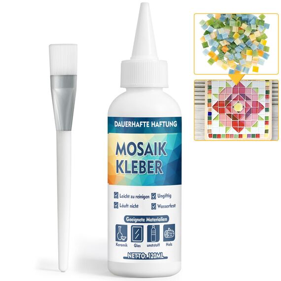 Bellifluous Mosaikkleber, 120ml Transparent Mosaik Kleber für Mosaiksteine zum Basteln, Mosaiksteine, Mosaikfliesen, Glasmosaiksteine, Ungiftig Wasserdicht Mosaikkleber und Fugenmasse