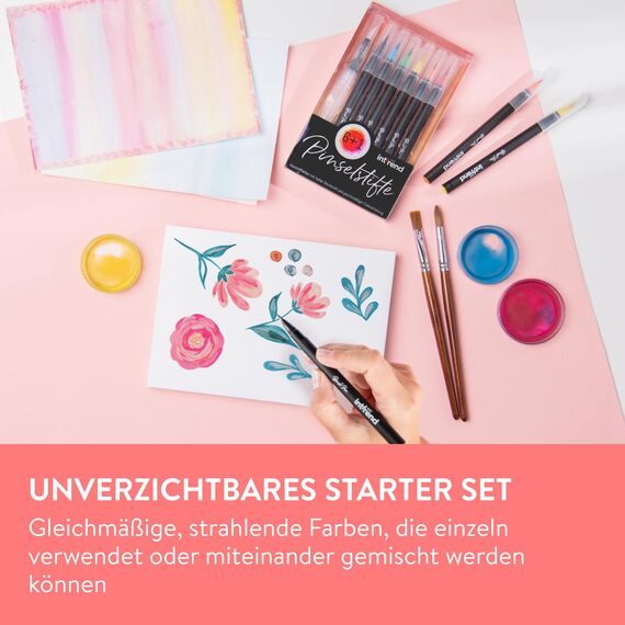 int!rend Brush Pen Set - 6 Aquarellstifte, 1 Wasserpinselstift - Optimales Einstiegsset - Pinselstifte für Bullet Journal, Handlettering Stifte, Malen Stifte Set