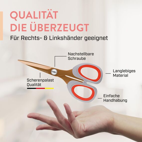 Scheren Set 4-teilig, kupferro, titanbeschichtet – 23,5/20,5/17,5/13,5 cm – Premium Haushaltsschere & Stoffschere, Profi Schneiderschere, Nähzubehör & Bastelschere
