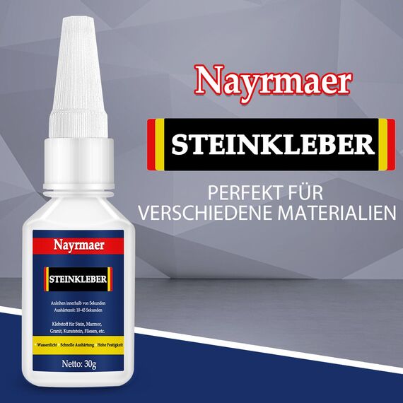 Steinkleber, 30g Klare Wasserdichte Marmor Kleber Zwischen Stein und Anderen Materialien, Super Bastelkleber für Stein, Marmor, Granit, Kunststein etc.
