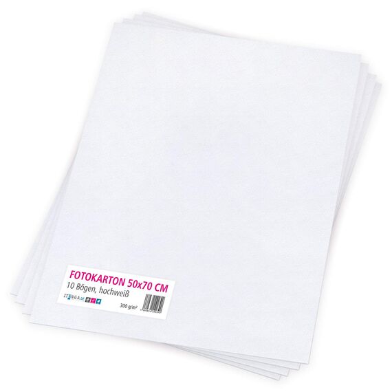 itenga Fotokarton 10 Blatt 50 x 70 cm 300 g/qm - Tonpapier Tonkarton Druckerpapier Bastelpapier Bogen durchgefärbt zum kreativen Gestalten und Basteln (Hochweiß)