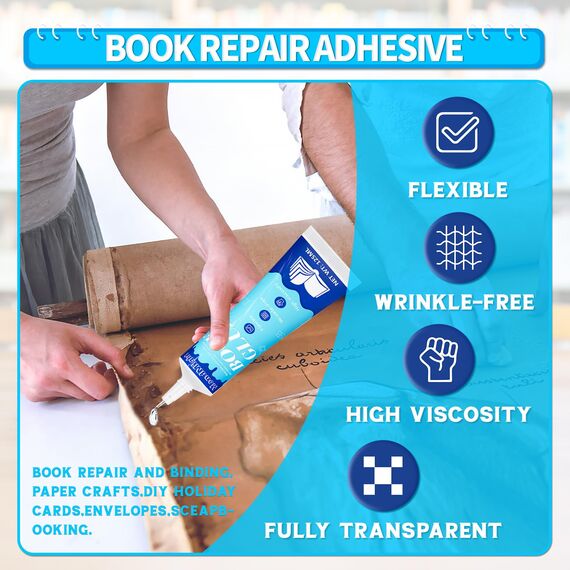 125 ml Buchbinderleim EXTRA STARK & wasserfest - Zum Reparieren von Büchern, Binden von Notizbüchern, Umschlägen, Postkarten, Papierbasteln, Grußkarten und Einladungen