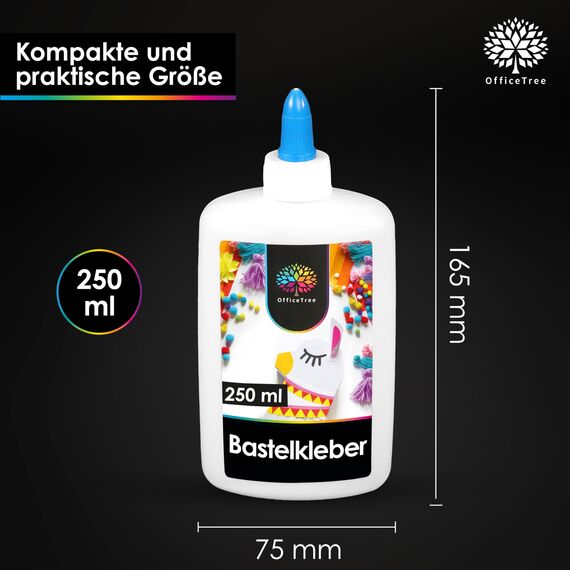 OfficeTree 250 ml Flüssigkleber Bastelkleber Lösungsmittelfrei - Bastelleim Kleber für Kinder geeignet - Transparent Trocknend für Große und Kleine Projekte