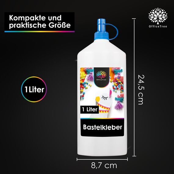 OfficeTree 1 Liter Flüssigkleber Bastelkleber Lösungsmittelfrei - Bastelleim Kleber für Kinder geeignet - Transparent Trocknend für Große und Kleine Projekte - Bastelkleber Kinder - Kleber Basteln