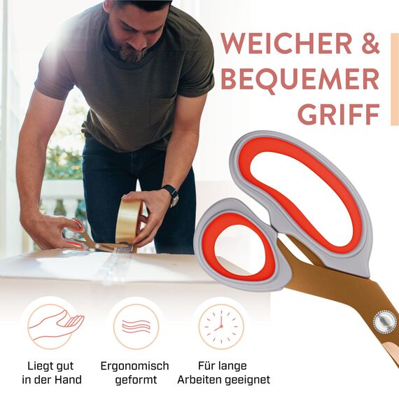 Scheren Set 4-teilig, kupferro, titanbeschichtet – 23,5/20,5/17,5/13,5 cm – Premium Haushaltsschere & Stoffschere, Profi Schneiderschere, Nähzubehör & Bastelschere