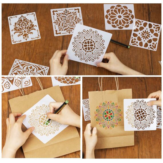 Mandala Schablonen,16 Stück Blumen Malschablone,wiederverwendbare Muster Schablonen,Zeichenschablonen Kinder für DIY Handwerk Malen auf Holz, Stein, Stoffen Metall Möbeln und Wandschablone