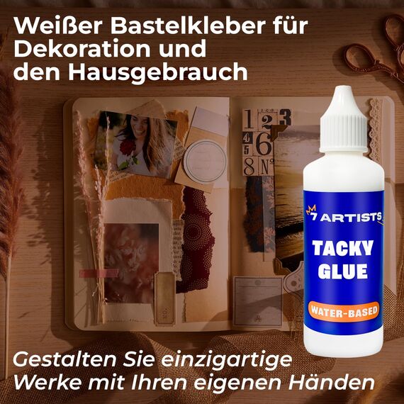 7 Artists Tacky Glue – Kleber Flüssig Transparent 80 ml | Starker Bastelkleber für Papier, Holz & Mehr | Vielseitiger Flüssig Kleber zum Basteln & DIY | SchnellTrocknend & Wasserfest
