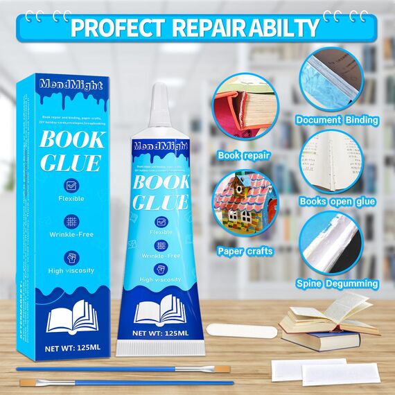 125 ml Buchbinderleim EXTRA STARK & wasserfest - Zum Reparieren von Büchern, Binden von Notizbüchern, Umschlägen, Postkarten, Papierbasteln, Grußkarten und Einladungen