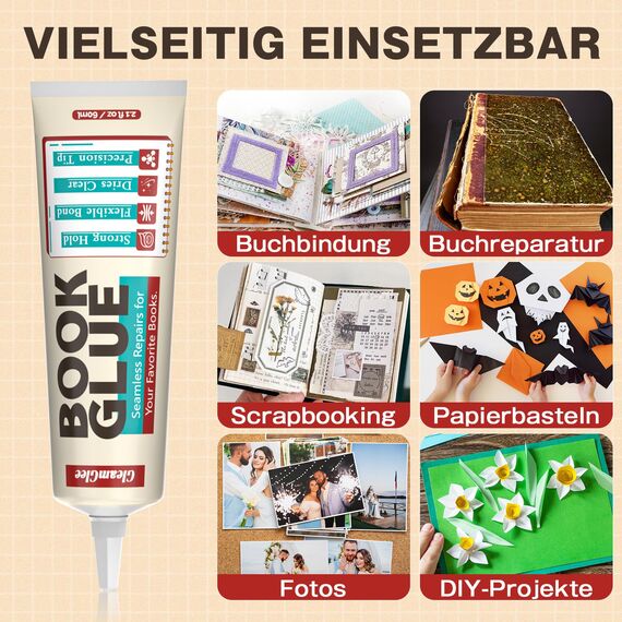 Buchleim Transparent & Flexibel – 60 ml Buchbinderleim für Buchreparatur, Buchbinden, Book Nook, Bilderrahmen, Collagen & Papierbasteln