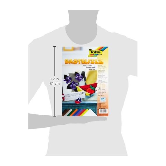 folia 520409 - Bastelfilz, mit feiner Wollqualität, 10 Blatt, 150 g/qm, 20 x 30 cm, sortiert in 10 verschiedenen Farben, klebefleckenfreie Verarbeitung - ideal für vielfältige Bastelarbeiten