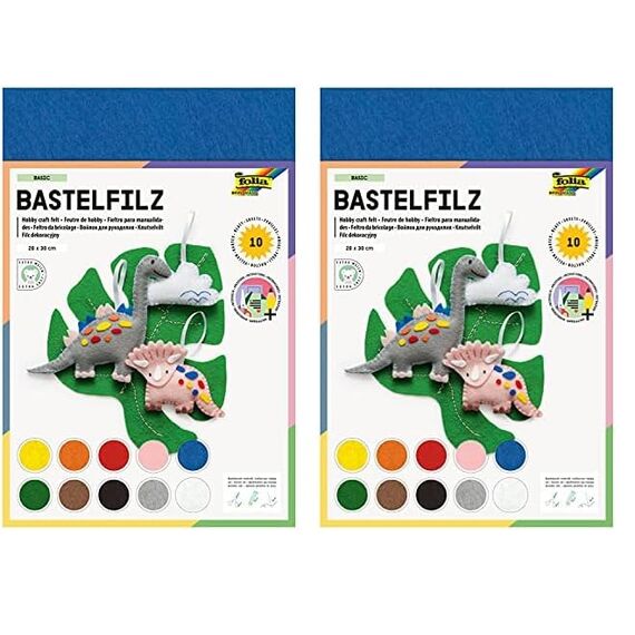 folia 520409 - Bastelfilz, mit feiner Wollqualität, 10 Blatt, 150 g/qm, 20 x 30 cm, sortiert in 10 verschiedenen Farben, klebefleckenfreie Verarbeitung - ideal für vielfältige Bastelarbeiten
