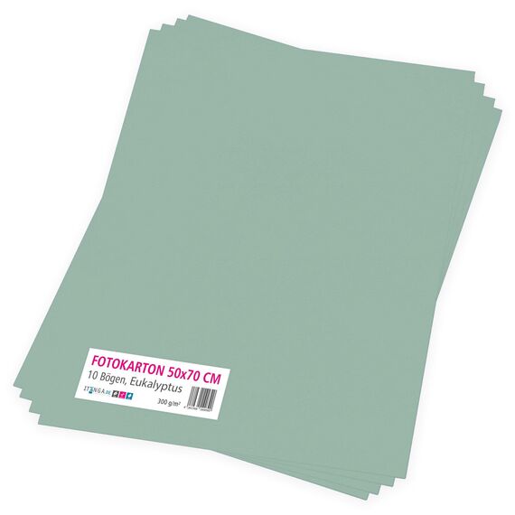 itenga Fotokarton 10 Blatt 50 x 70 cm 300 g/qm - Tonpapier Tonkarton Druckerpapier Bastelpapier Bogen durchgefärbt zum kreativen Gestalten und Basteln (eukalyptus grün)