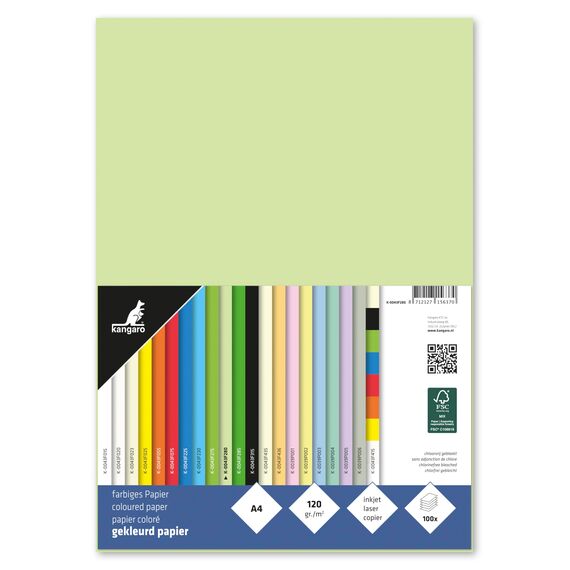 Kangaro - Tonpapier Helles Grun DIN A4-120g/m² FSC mix – 100 pack - Briefpapier Bastelpapier DIY