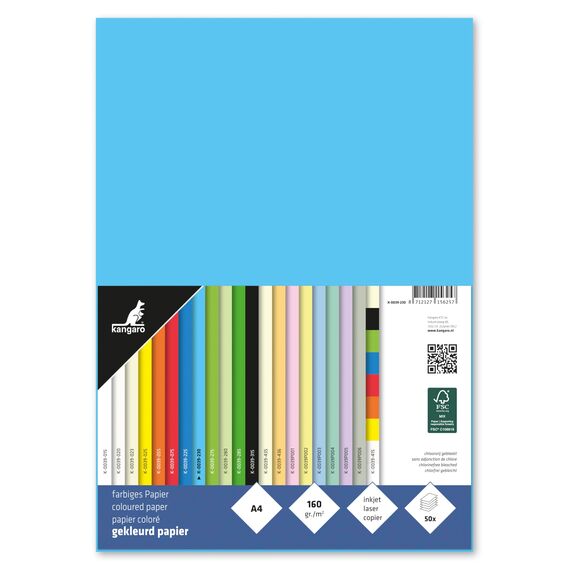Kangaro - Tonpapier Azurblau DIN A4-160g/m² FSC mix – 50 pack - Briefpapier Bastelpapier DIY