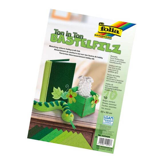 folia 520494 - Bastelfilz Ton in Ton, 20 x 30 cm, 10 Blatt sortiert in Grüntönen - ideal für vielfältige Bastelarbeiten, Grüntöne