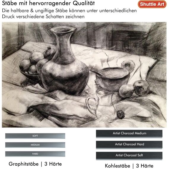 Shuttle Art Zeichenset, 37 teiliges professionelles Zeichenstifte Set mit Zeichenblock, Federmappe, Graphitstift, Kohlestift, Zeichenkohle und komplettem zeichnen Zubehör für Erwachsene und Kinder