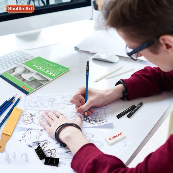 Shuttle Art Zeichenset, 37 teiliges professionelles Zeichenstifte Set mit Zeichenblock, Federmappe, Graphitstift, Kohlestift, Zeichenkohle und komplettem zeichnen Zubehör für Erwachsene und Kinder