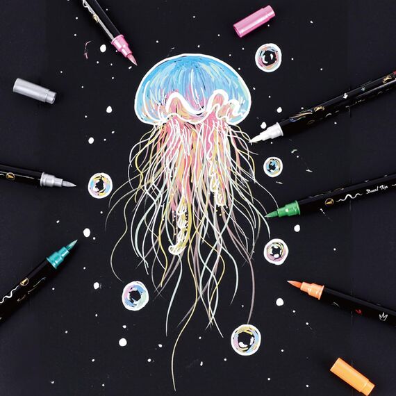 INK LAB Metallic Marker Stifte 10 Farben Metallischen Stift Pens Dual Tip für DIY Fotoalbum Gästebuch Hochzeit Scrapbook Schwarze Karte Glas Bullet Journal,Mittel & Bürstenspitze