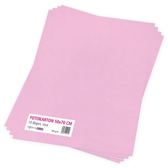itenga Fotokarton 10 Blatt 50 x 70 cm 300 g/qm - Tonpapier Tonkarton Druckerpapier Bastelpapier Bogen durchgefärbt zum kreativen Gestalten und Basteln (Rosa)