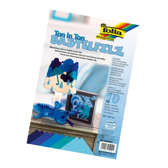 folia 520493 - Bastelfilz Ton in Ton, 20 x 30 cm, 10 Blatt sortiert in Blautönen - ideal für vielfältige Bastelarbeiten, Blautöne