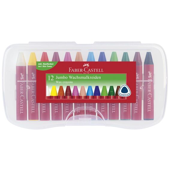 Faber-Castell 120011 - Wachsmalkreiden Jumbo, 12er Box sortiert