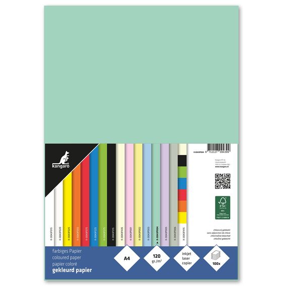 Kangaro - Tonpapier Pastell Grün DIN A4-120g/m² FSC mix – 100 pack - Briefpapier Bastelpapier DIY
