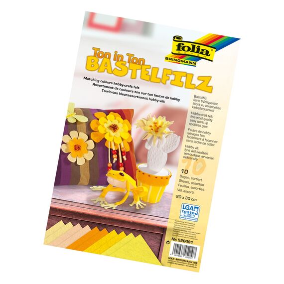 folia 520491 - Bastelfilz Ton in Ton, 20 x 30 cm, 10 Blatt sortiert in Gelbtönen - ideal für vielfältige Bastelarbeiten, Gelbtöne
