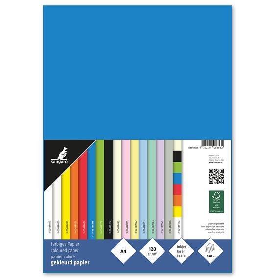 kangaro - Tonpapier Blau DIN A4 - 120g/m² FSC mix – 100 pack - Briefpapier Bastelpapier DIY, K-0043F225, Blau, 29.7x21x1.5
