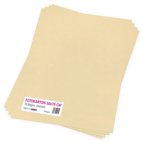 itenga Fotokarton 10 Blatt 50 x 70 cm 300 g/qm - Tonpapier Tonkarton Druckerpapier Bastelpapier Bogen durchgefärbt zum kreativen Gestalten und Basteln (Chamois)