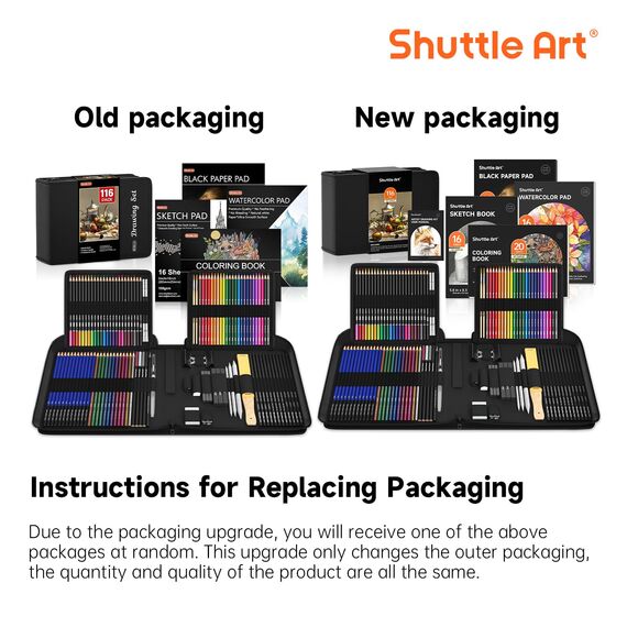 Shuttle Art Zeichenset, 116 teiliges Malset, Künstler Set, mit Buntstifte, Zeichenstifte, Aquarellstifte und Graphitstifte in einem Federmäppchen, für Kinder, Erwachsene zum Zeichnen geeignet