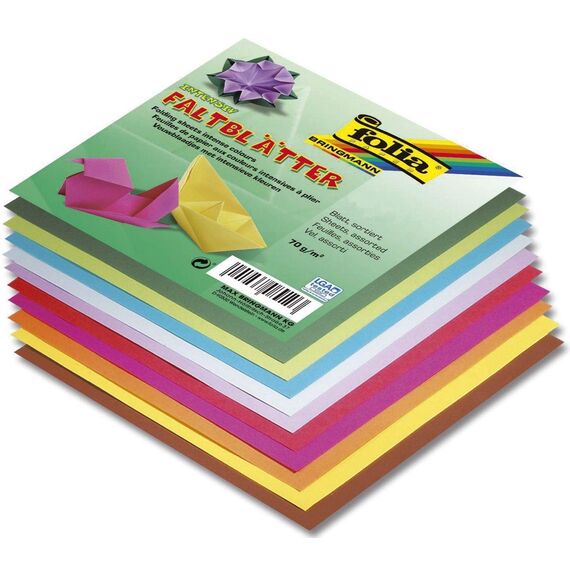 folia 8962 - Faltblätter 12 x 12 cm, 70 g/qm, 500 Blatt sortiert in 10 intensiven Farben - ideal zum Papierfalten und für andere kreative Bastelarbeiten