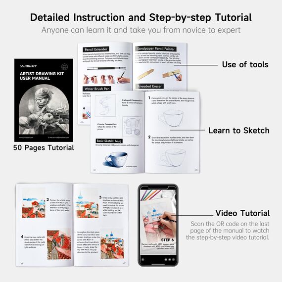 Shuttle Art Zeichenset, 124 teiliges Malset, Künstler Set, mit Buntstifte, Zeichenstifte, Aquarellstifte und Graphitstifte in einem Federmäppchen, für Kinder, Erwachsene zum Zeichnen geeignet