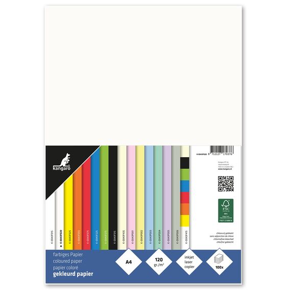 Kangaro - Tonpapier Cremeweiß DIN A4 - 120g/m² FSC mix – 100 pack - Briefpapier Bastelpapier DIY, 29.7x21x1.5