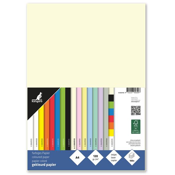 kangaro - Tonpapier Beige DIN A4-120g/m² FSC mix – 100 pack - Briefpapier Bastelpapier DIY, K-0043F435, 29.7x21x1.5
