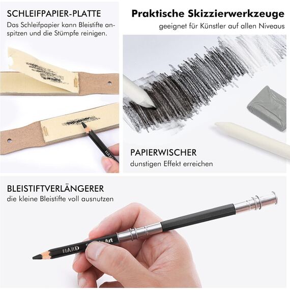 Shuttle Art Zeichenset, 37 teiliges professionelles Zeichenstifte Set mit Zeichenblock, Federmappe, Graphitstift, Kohlestift, Zeichenkohle und komplettem zeichnen Zubehör für Erwachsene und Kinder